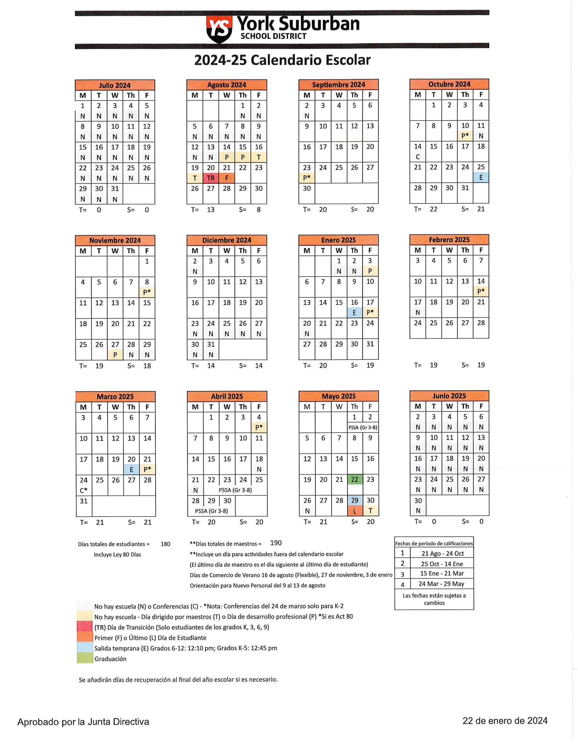 24-25 School Calendar in Spanish
