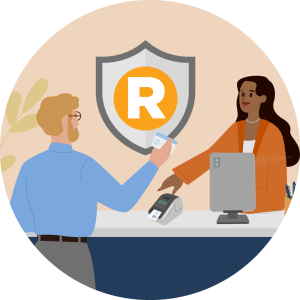 raptor logo - man giving woman his ID