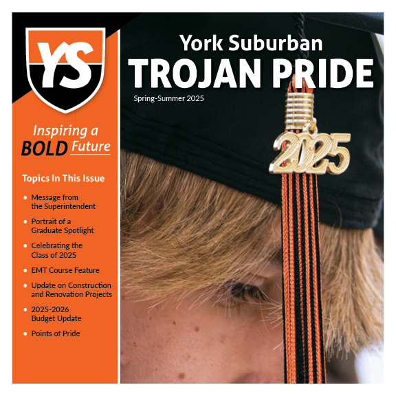 Cover of Trojan Pride newsletter featuring a graduate