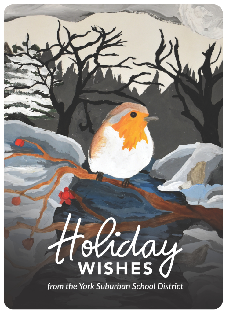 Holiday Wishes art of bird in winter scenery